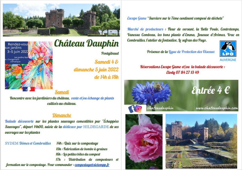 Rendez vous aux jardins avec La Belle Poule au Chateau Dauphin (Pontgibaud) le 5 juin